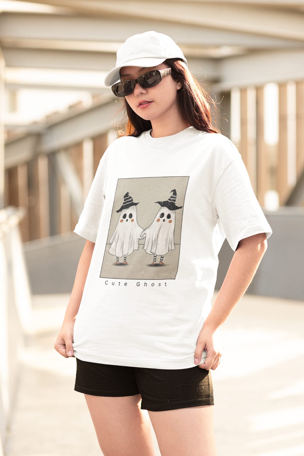 Cute Ghost Print Women's Oversized T-shirt
