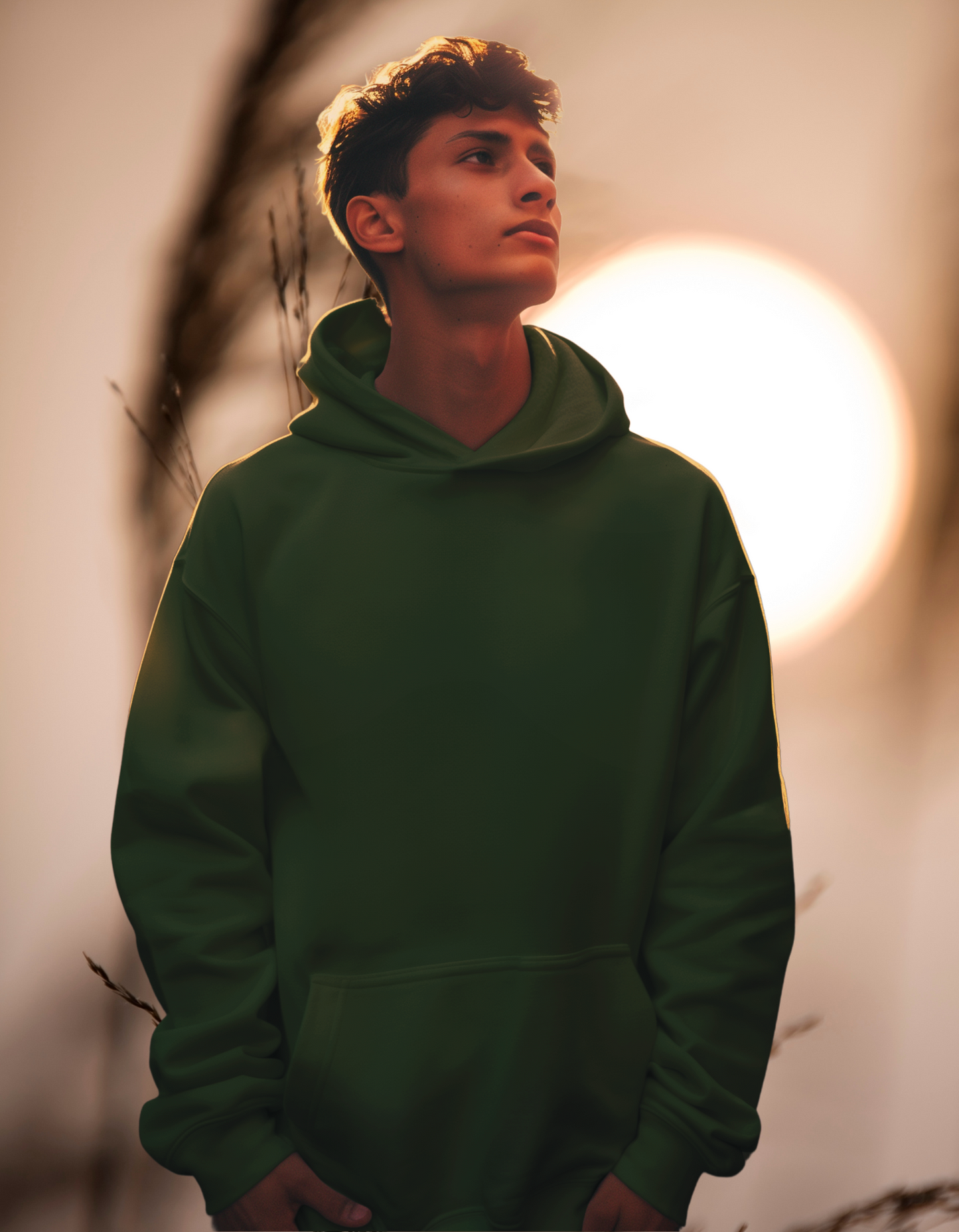 Men Bottle Green Oversized Hoodie