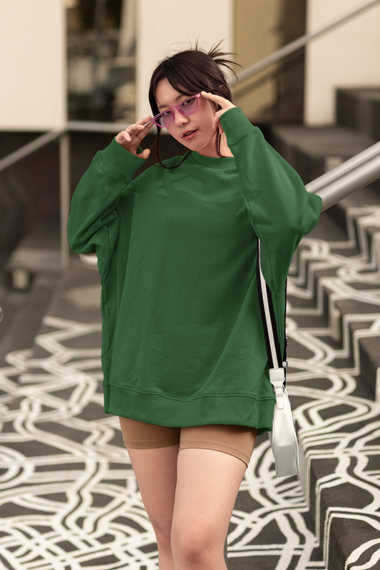 Bottle Green Oversized SweatShirt For Her