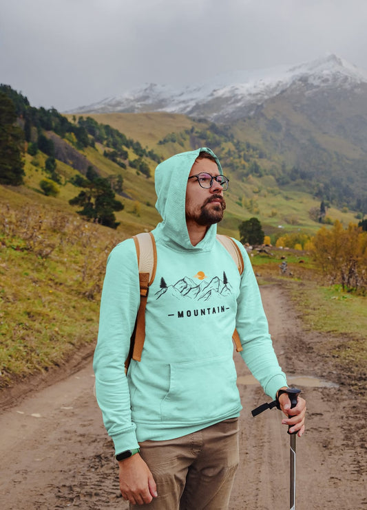 Mountain Print Men's Mint Color Hooded Sweatshirt