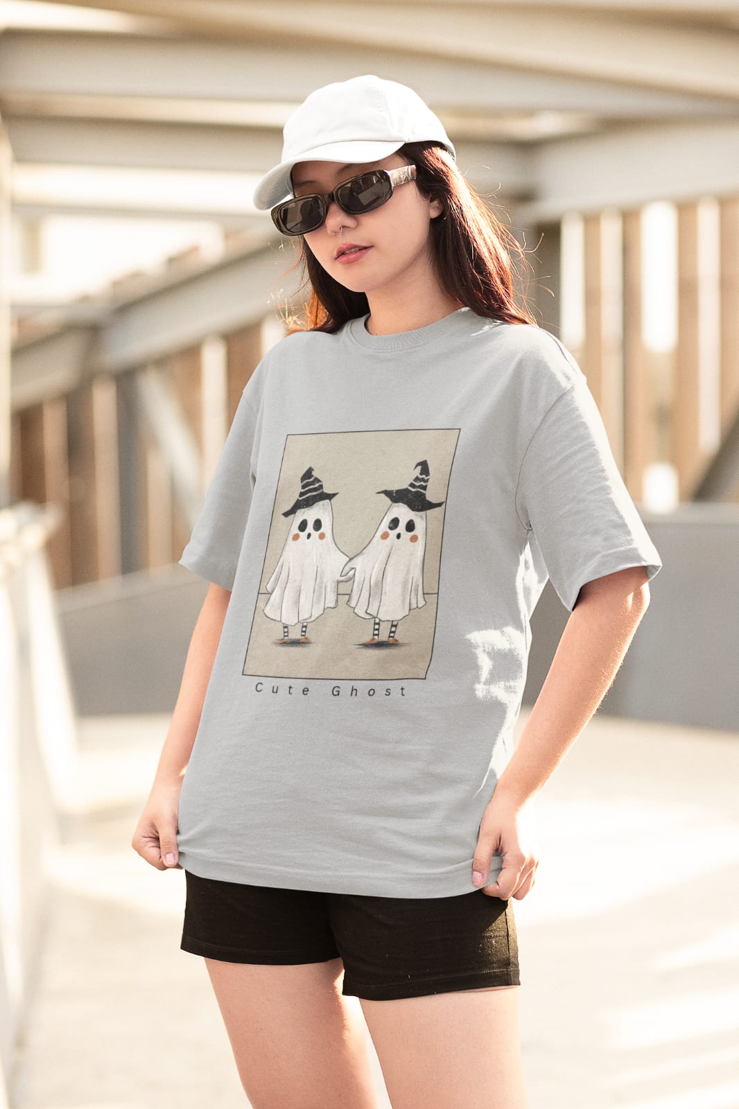 Cute Ghost Print Women's Oversized T-shirt