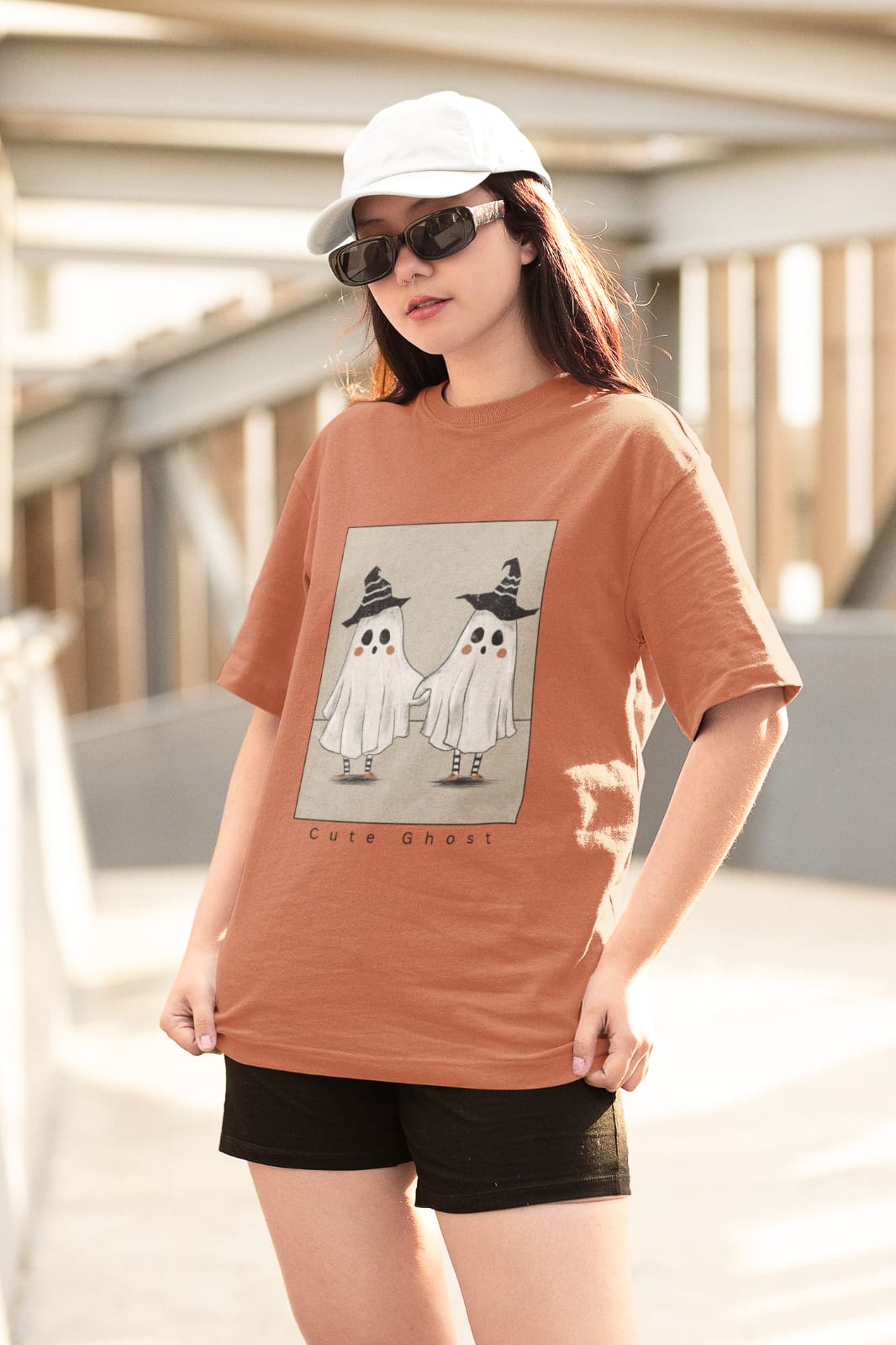 Cute Ghost Print Women's Oversized T-shirt