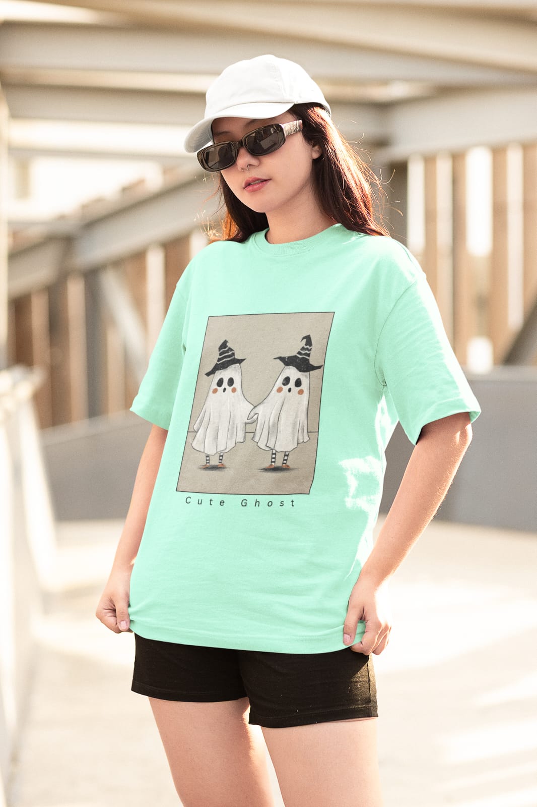 Cute Ghost Print Women's Oversized T-shirt