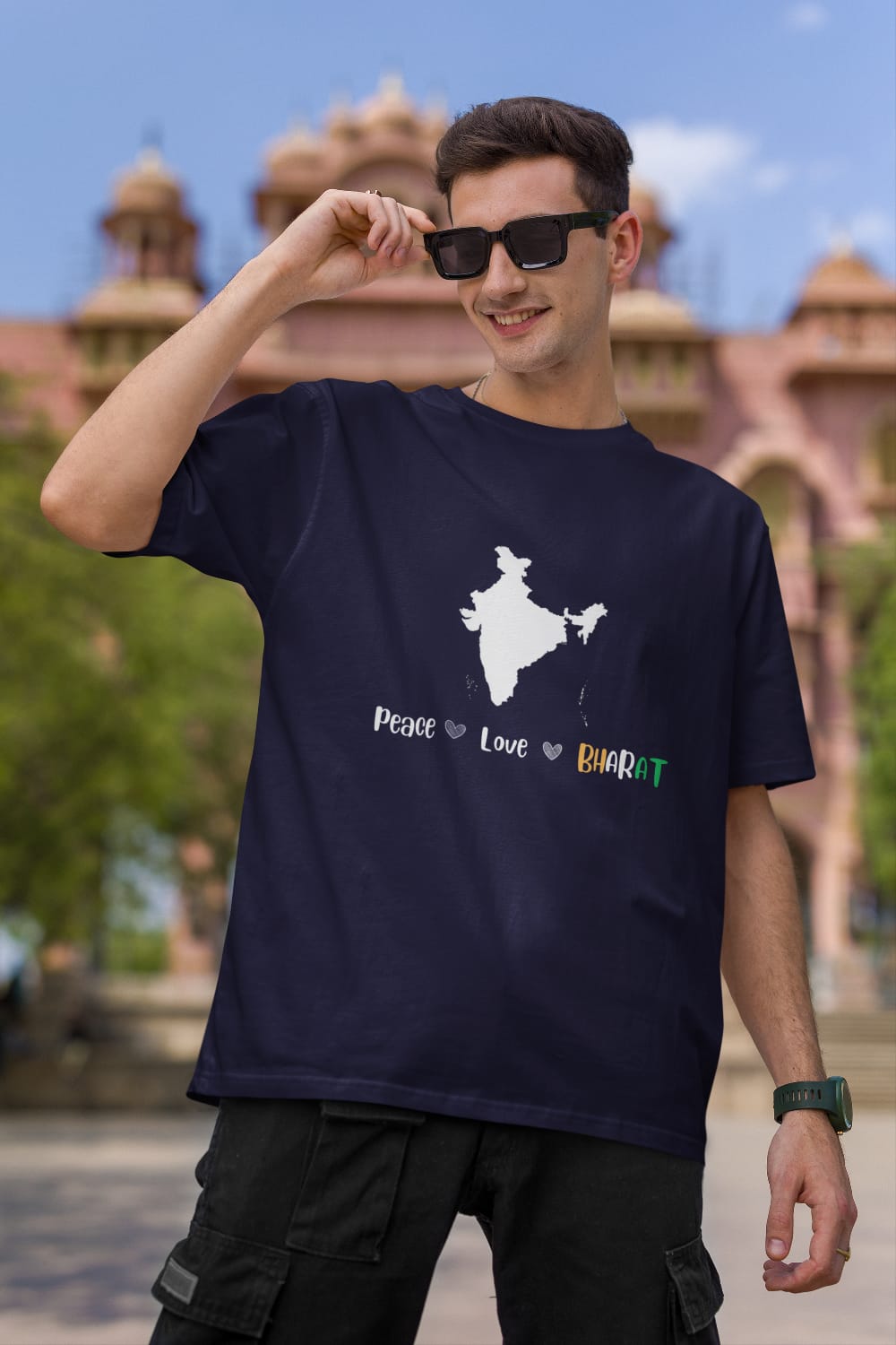 Peace! Love! BHARAT! Print Oversized Solid Cotton T-shirt