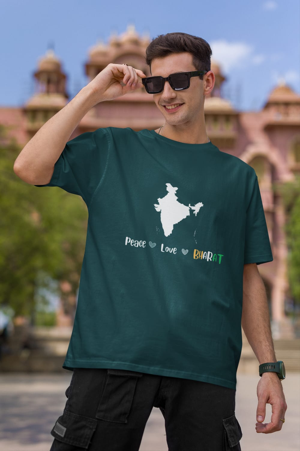 Peace! Love! BHARAT! Print Oversized Solid Cotton T-shirt