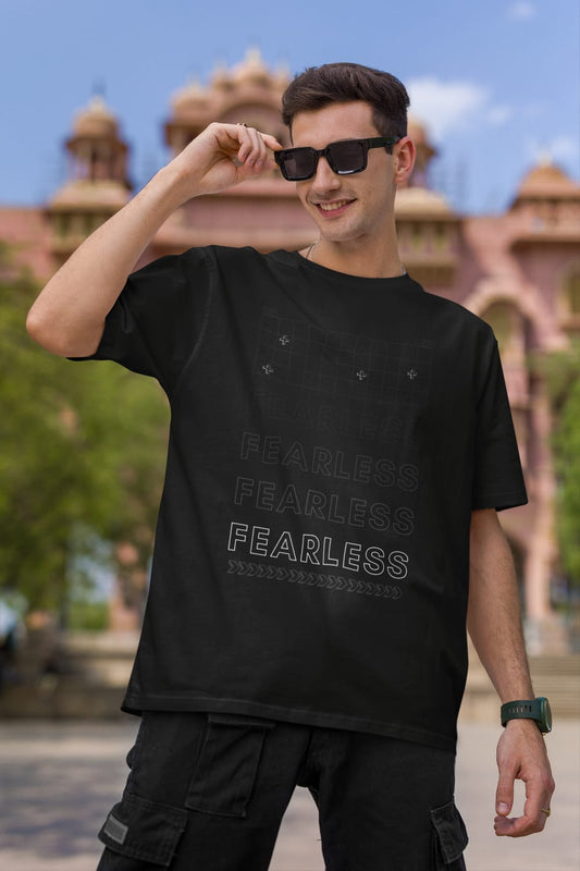 FEARLESS Print Oversized Solid Cotton T-shirt