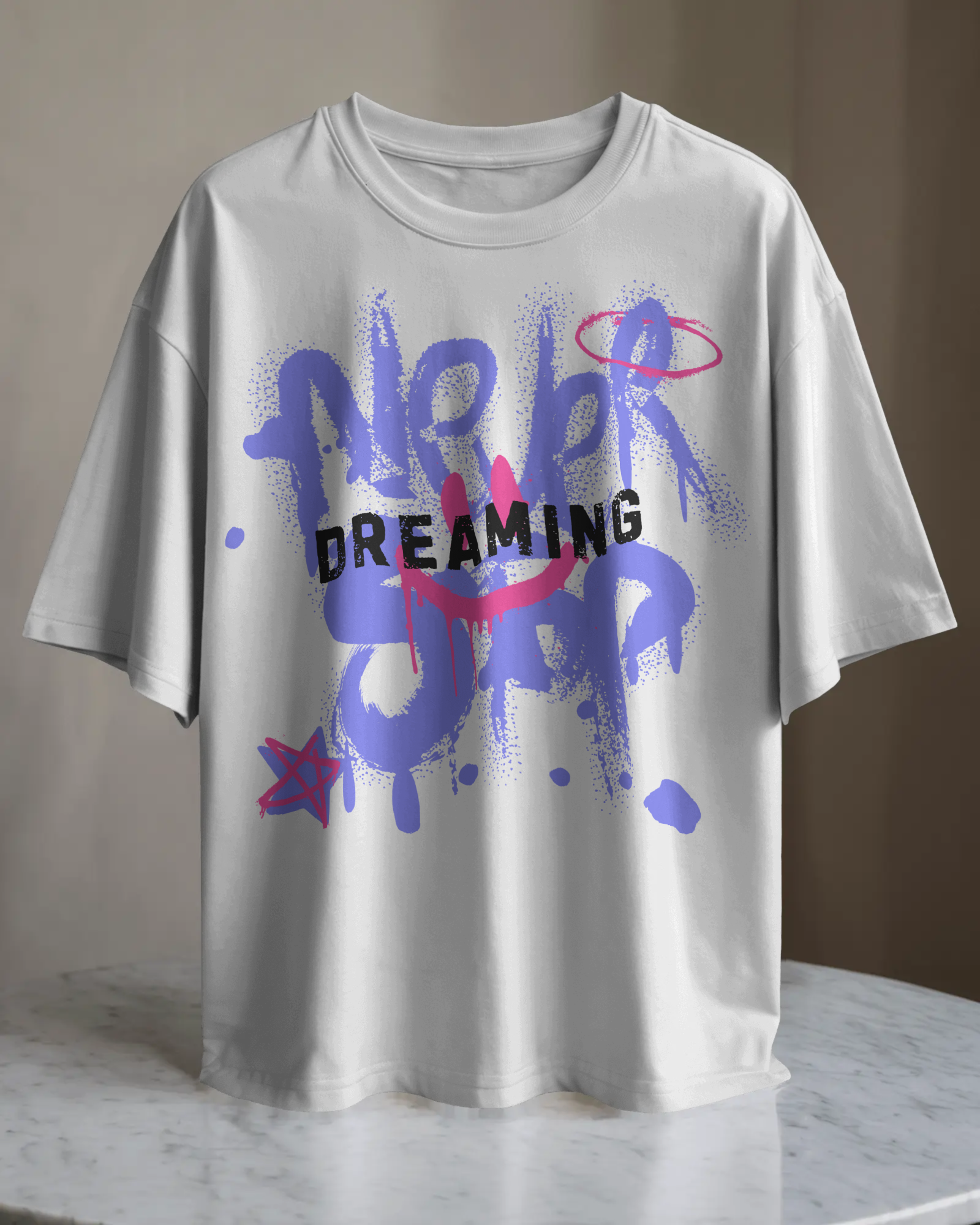 Never Stop Dreaming Printed Oversized White