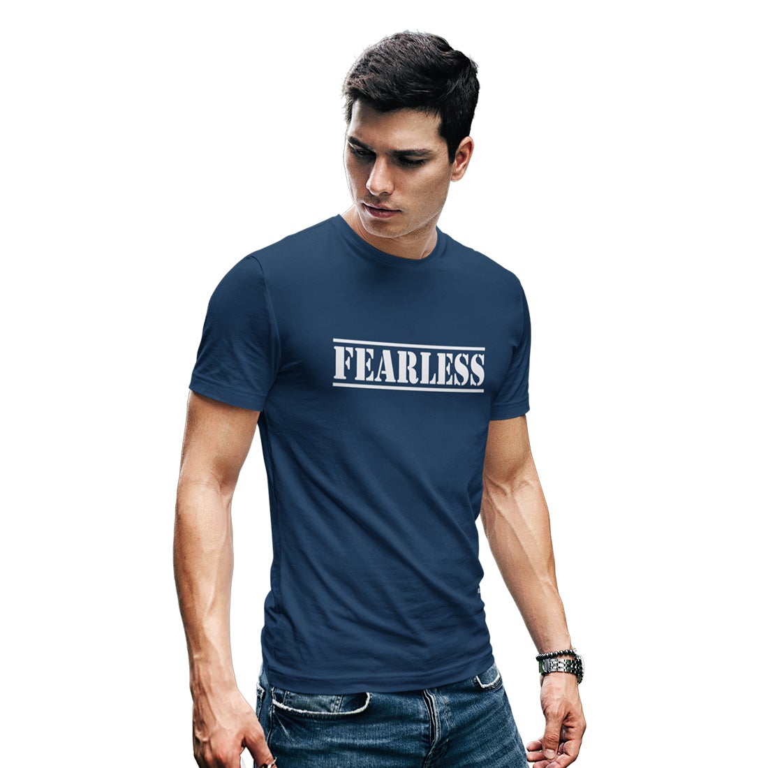 Round Neck  Fearless Printed T-Shirt