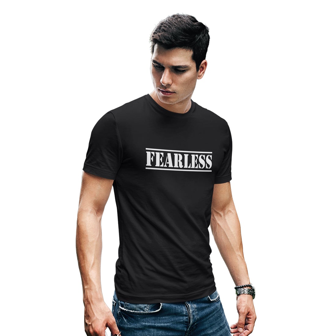 Round Neck  Fearless Printed T-Shirt