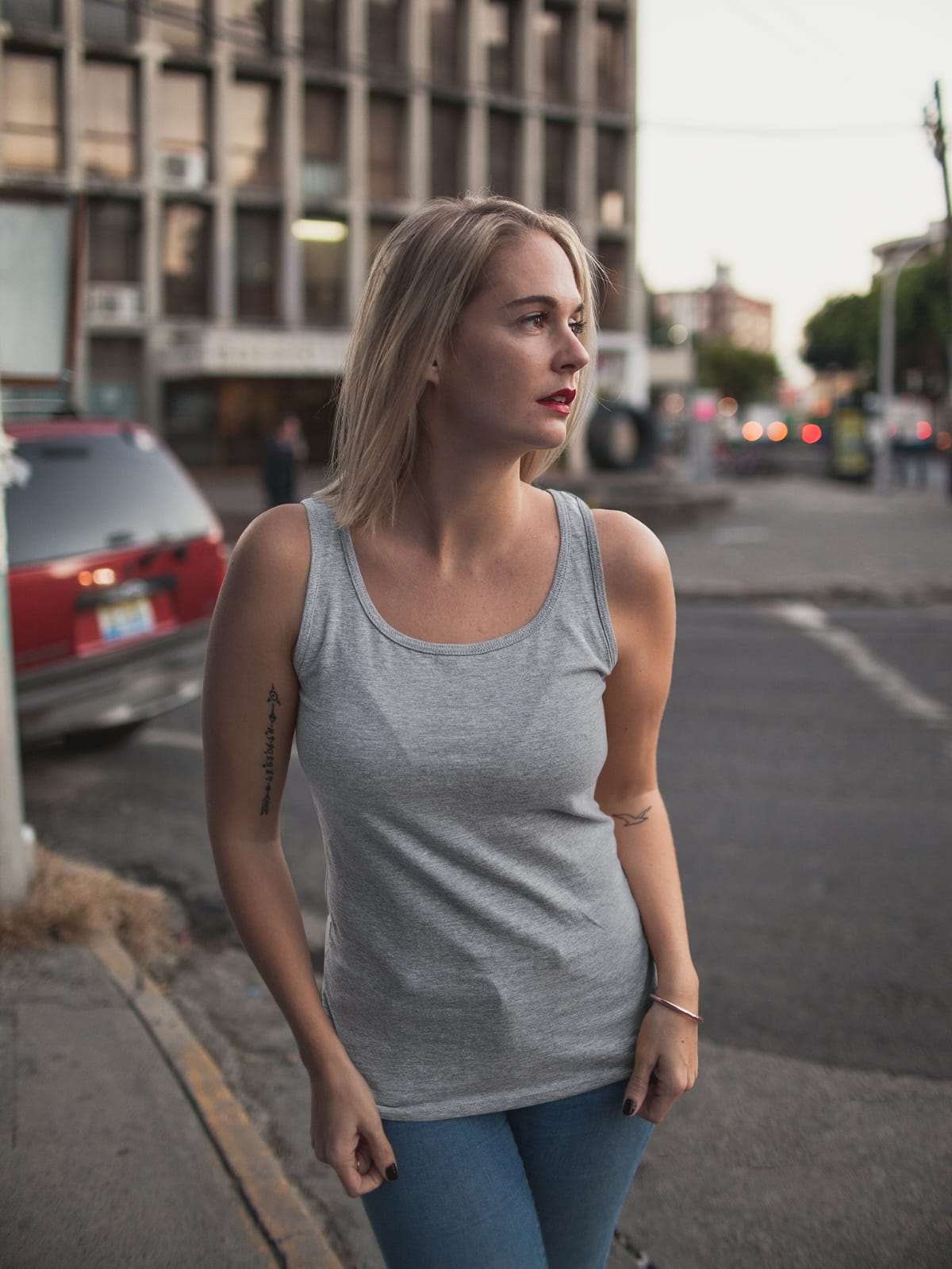 Women's Grey Melange Color Tank Top