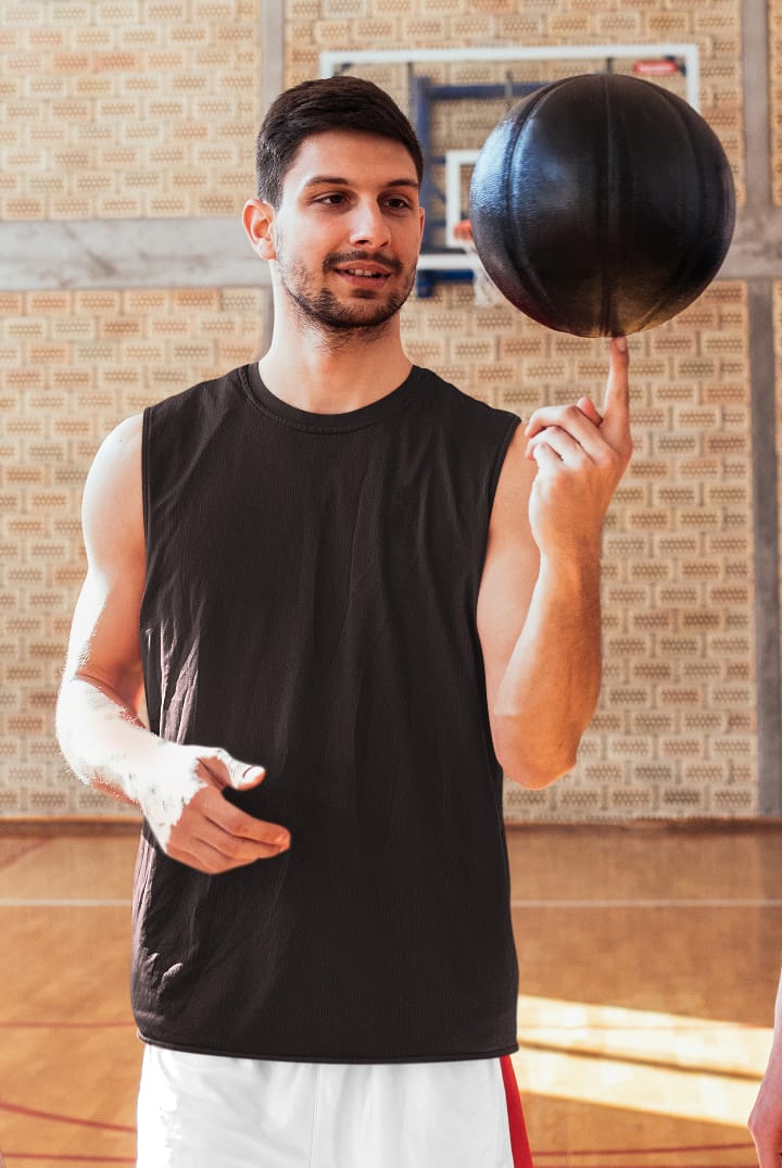 Men's Black Color Round Neck Sleeveless