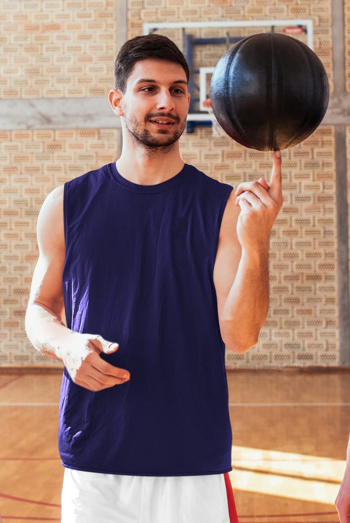 Men's Navy Blue Color Round Neck Sleeveless