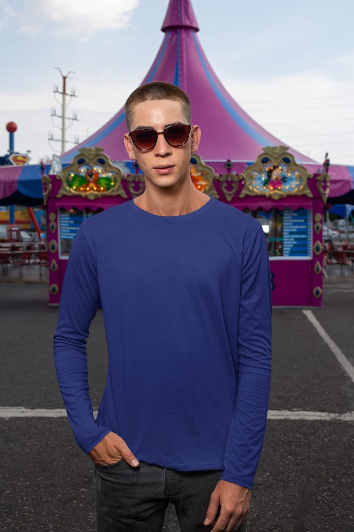 Men's Royal Blue Color Crew Neck Full Sleeves T-Shirt