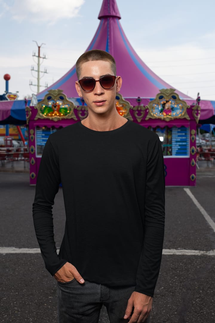 Men's Black Color Crew Neck Full Sleeves T-Shirt