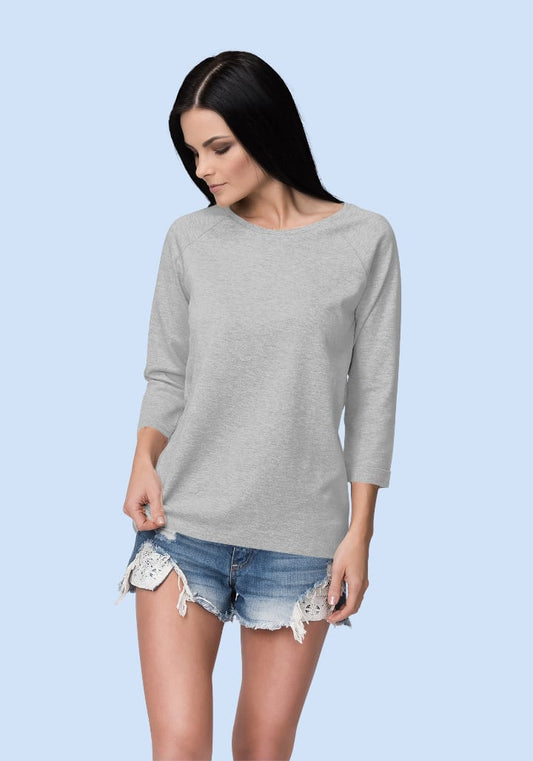 Women's Grey Melange Color Full Sleeves T-shirts